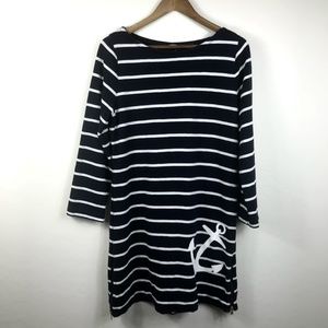 J Crew Navy White Stripe Anchor Dress Long Sleeve